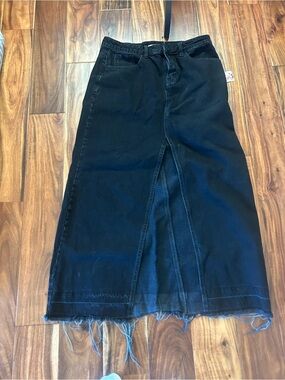 BDG Black Denim Maxi Skirt with Front Slit